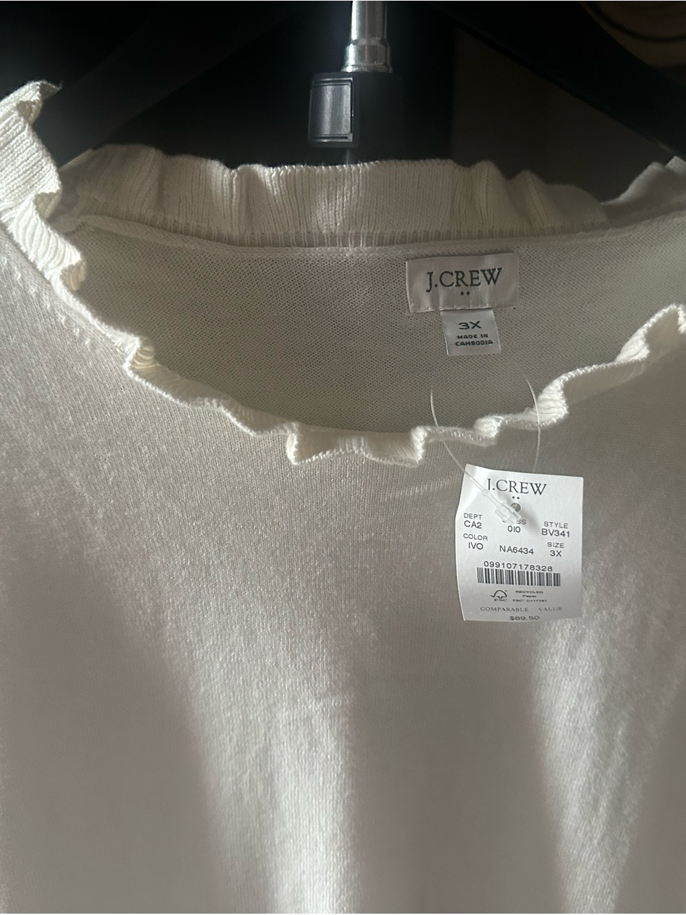 J.Crew Women's Cream Ruffle-Trim Lightweight Sweater - Picture 2 of 4